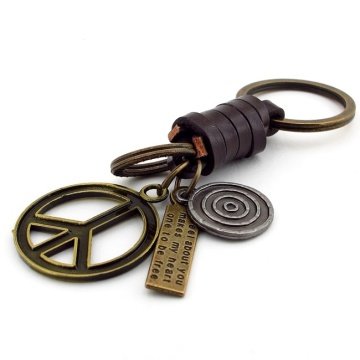 BARIŞ PEACE SİMGESİ ANTİK METAL GERÇEK DERİLİ ANAHTALIK KC679