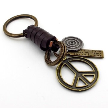 BARIŞ PEACE SİMGESİ ANTİK METAL GERÇEK DERİLİ ANAHTALIK KC679