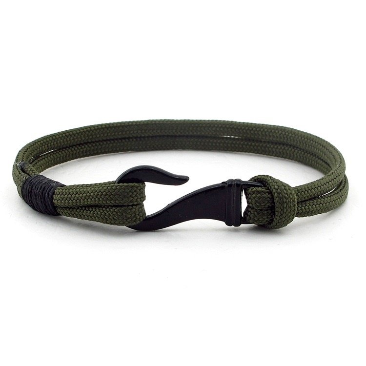 SİYAH METAL KANCALI YEŞİL PARACORD ERKEK BİLEKLİK BT604