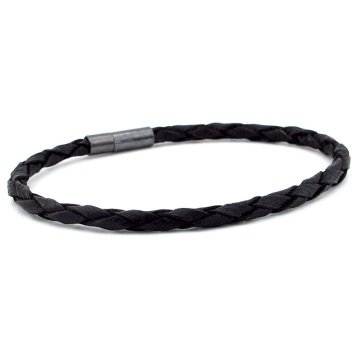 SİYAH GERÇEK SAÇ ÖRGÜ DERİ METAL KLİPS ERKEK BİLEKLİK M018F