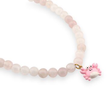 Yengeç Uçlu Burç Açık Pembe Kristal Kuvars 8mm Doğal Taş Kadın Kolye QD001