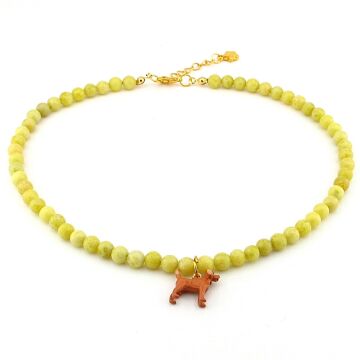 Kahverengi Köpek Uçlu Sarı 6mm Kristal Kuvars Doğal Taş Kadın Kolye QD005