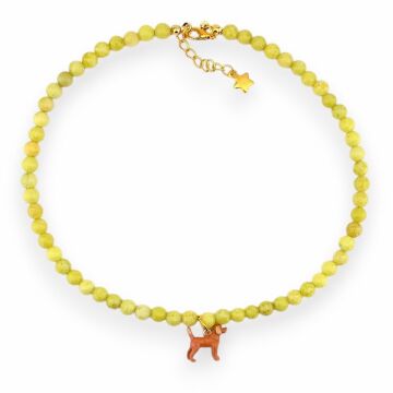 Kahverengi Köpek Uçlu Sarı 6mm Kristal Kuvars Doğal Taş Kadın Kolye QD005