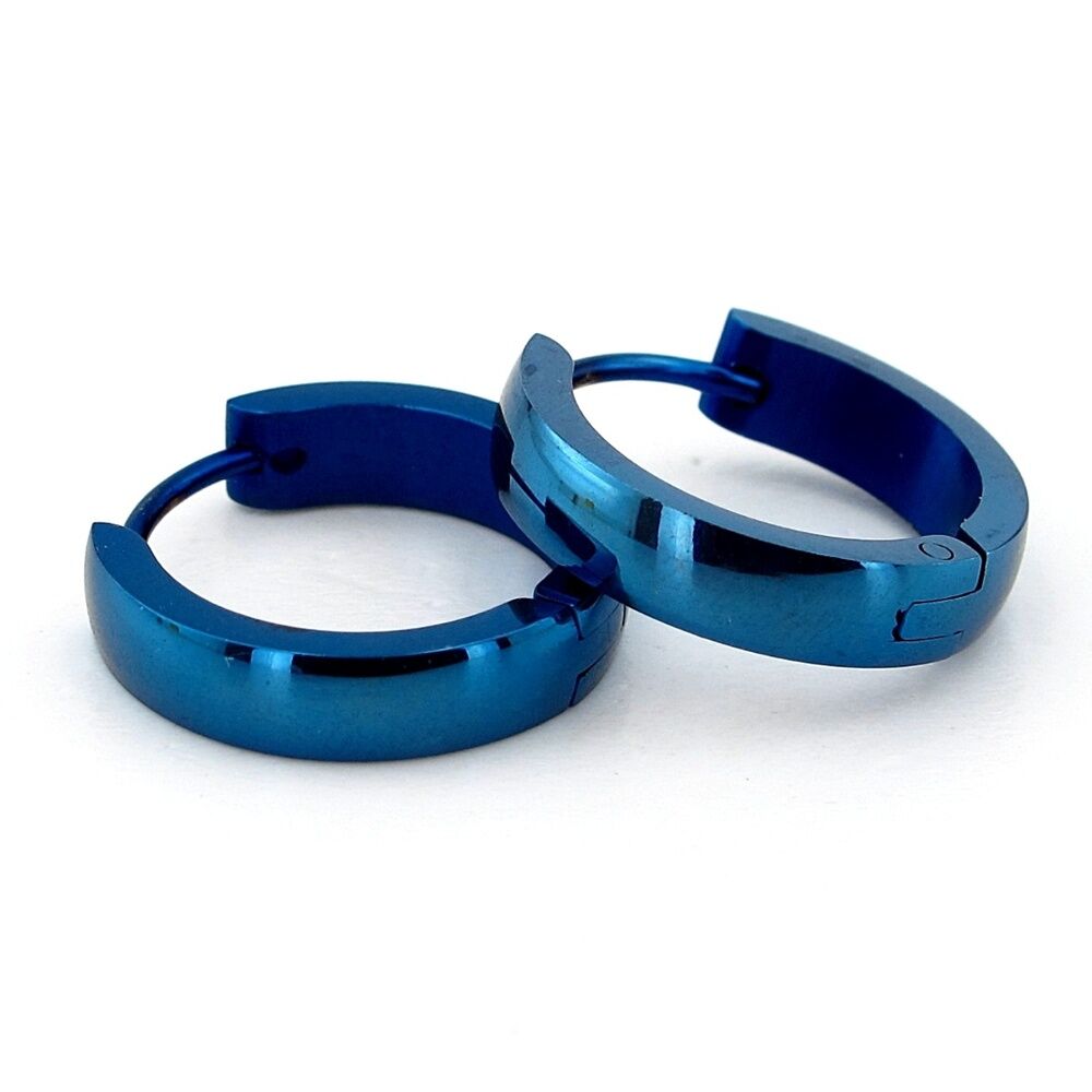 Eğimli Tasarım 18mm Mavi Çelik Paslanmaz Unisex Halka Kadın Erkek Küpe ER226