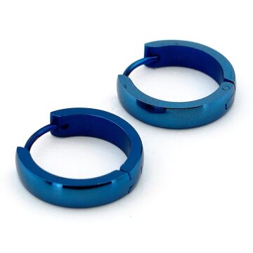 Eğimli Tasarım 18mm Mavi Çelik Paslanmaz Unisex Halka Kadın Erkek Küpe ER226