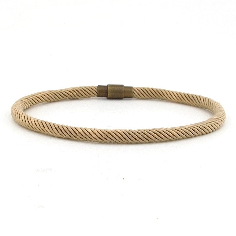 TEK SIRA İNCE TASARIM AÇIK KAHVE ÖRGÜ İPLİ ERKEK BİLEKLİK BT618