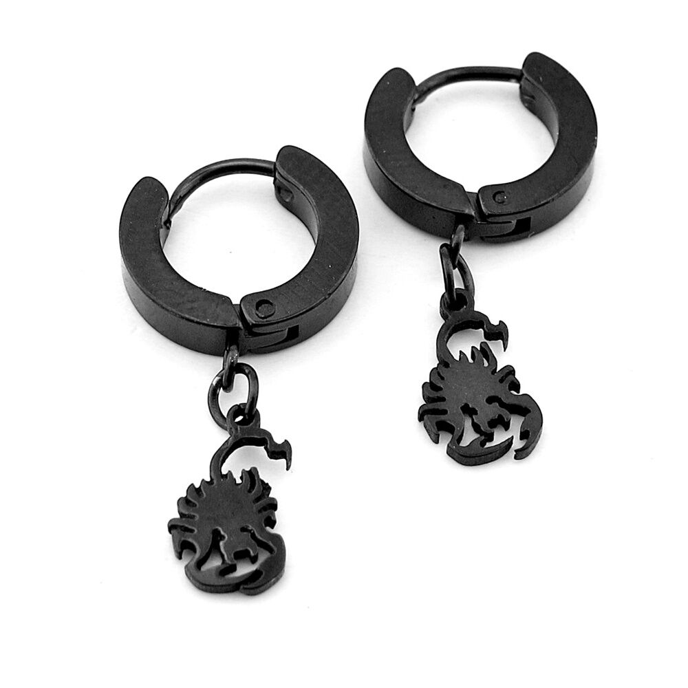 Sallantılı Akrep Burç Scorpion Paslanmaz Siyah Çelik Unisex Halka Küpe ER227