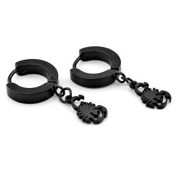 Sallantılı Akrep Burç Scorpion Paslanmaz Siyah Çelik Unisex Halka Küpe ER227