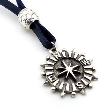 Pusula Yıldız Kuzey Yıldızı Polaris Deri Metal Erkek Kolye Q0679