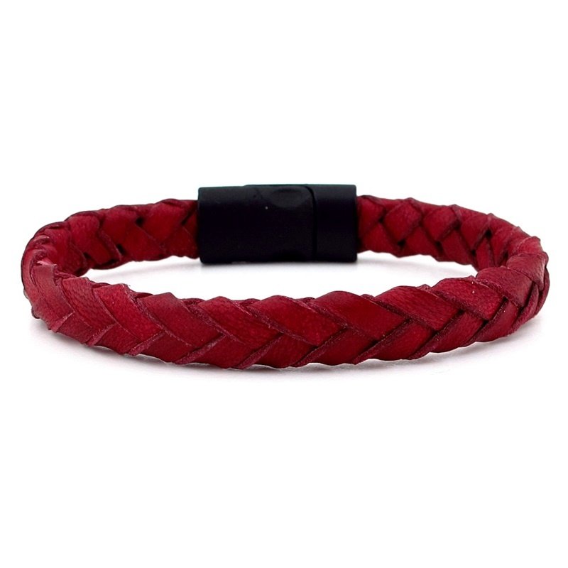 BORDO ORJİNAL ÖRGÜ DERİ SİYAH MIKNATISLI ERKEK BİLEKLİK M022B