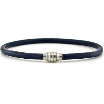 Lacivert 4mm İnce Orijinal Deri Oval Metal Manyetik Klips Erkek Bileklik M066F