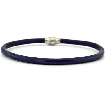 Lacivert 4mm İnce Orijinal Deri Oval Metal Manyetik Klips Erkek Bileklik M066F