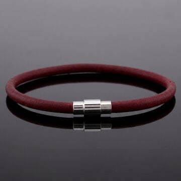 Bordo 4mm İnce Orijinal Deri Metal Manyetik Klips Erkek Bileklik M067G