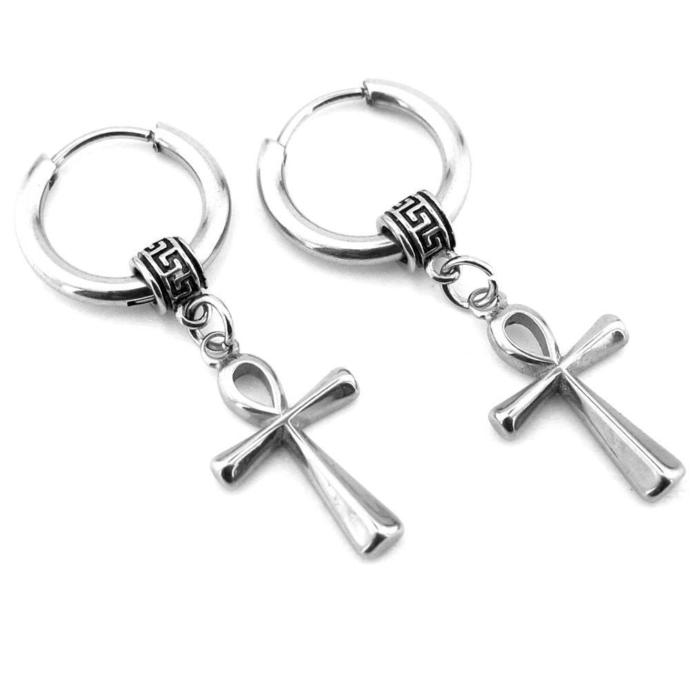 Ankh Antik Mısır Yaşam Sembol Paslanmaz Çelik Unisex Kadın Erkek Küpe ER197