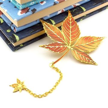 Sonbahar Çınar Yaprak Altın Rengi Metal Kitap Ayracı Zincirli AY007