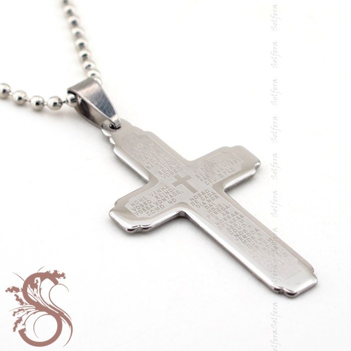 LATİN YAZILI HAÇ JESUS ÇELİK ERKEK KOLYE K544