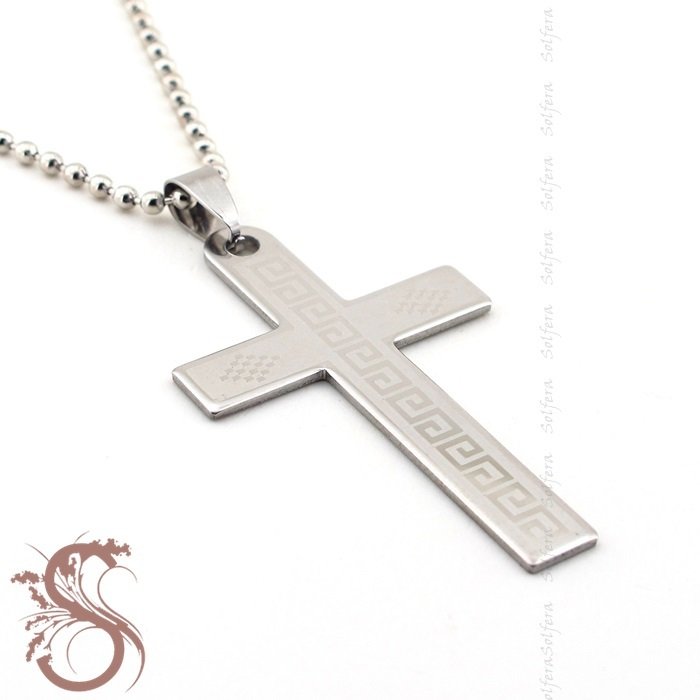 GREK DESENLİ HAÇ JESUS ÇELİK ERKEK KOLYE K545
