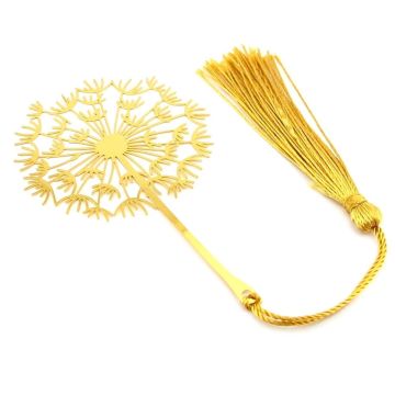 Karahindiba Çiçek Altın Rengi Metal Kitap Ayracı Püsküllü AY009