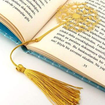 Karahindiba Çiçek Altın Rengi Metal Kitap Ayracı Püsküllü AY009