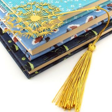 Karahindiba Çiçek Altın Rengi Metal Kitap Ayracı Püsküllü AY009