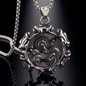 Steampunk Dişli Çark Mekanik Sembol Paslanmaz Titanyum Çelik Erkek Kolye Q1018