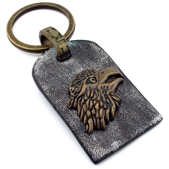 METAL BRONZ KARTAL SENTETİK GRİ DERİ ANAHTARLIK KC915