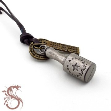 YILDIZLI ŞAKÜL METAL DERİ ERKEK KOLYE K570