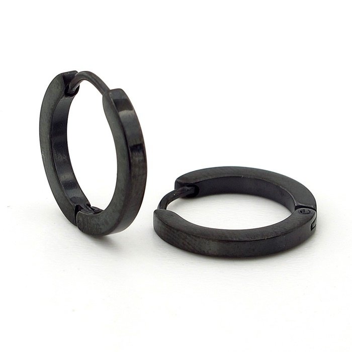 DÜZ KESİM HALKA SİYAH İNCE TASARIM ÇELİK ERKEK KÜPE E848