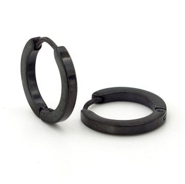 DÜZ KESİM HALKA SİYAH İNCE TASARIM ÇELİK ERKEK KÜPE E848