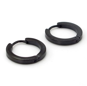 DÜZ KESİM HALKA SİYAH İNCE TASARIM ÇELİK ERKEK KÜPE E848