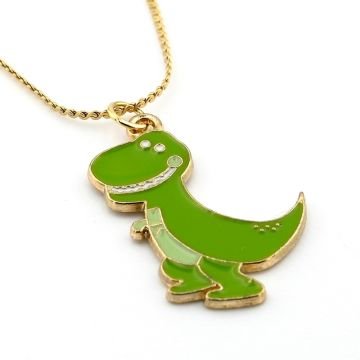 Sevimli Yeşil Dinozor Rex Toy Stroy Çelik Zincir Kadın Kolye Q0759
