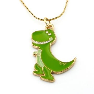 Sevimli Yeşil Dinozor Rex Toy Stroy Çelik Zincir Kadın Kolye Q0759