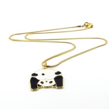 Yoga Yapan Panda İtalyan Yassı Çelik Zincir Kadın Kolye Q0763