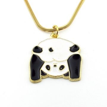 Yoga Yapan Panda İtalyan Yassı Çelik Zincir Kadın Kolye Q0763