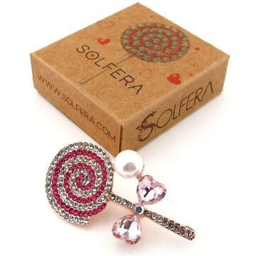 Pembe Beyaz Lolipop Candy Şeker Metal Yaka Süsü Broş RZ441