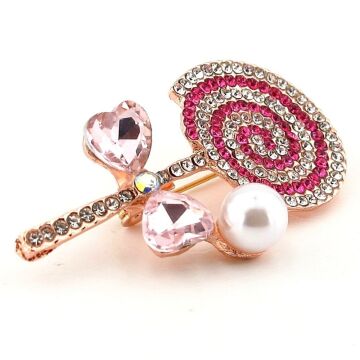 Pembe Beyaz Lolipop Candy Şeker Metal Yaka Süsü Broş RZ441