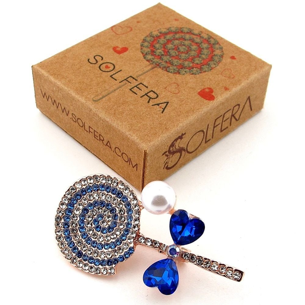Mavi Beyaz Lolipop Candy Şeker Metal Yaka Süsü Broş RZ442