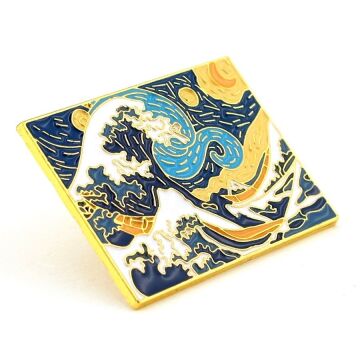 Katsushika Hokusai Büyük Dalga Van Gogh Yıldızlı Gece Kolaj Metal Rozet RX004