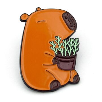 Kapibara Capybara Sevimli Hayvan Sukulent Saksısı Metal Rozet RX010