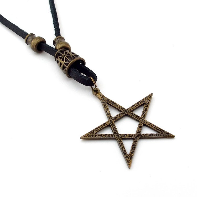 PENTAGRAM YILDIZ DERİ METAL ERKEK KOLYE Q0238