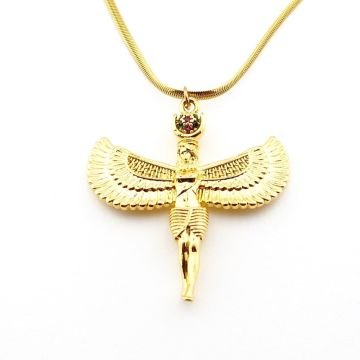 Mısır Tanrısı İsis Aile Sembolü Sarı Çelik Zincir Kadın Kolye Q0786