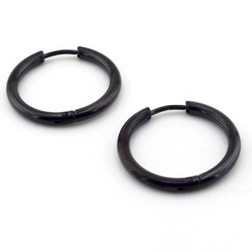 BÜYÜK BOY 23 mm GENİŞ HALKA SİYAH ÇELİK ERKEK KÜPE E592