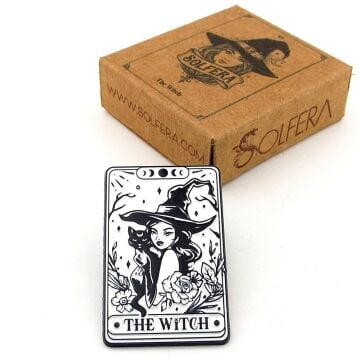 Tarot Kartı The Witch Cadı Siyah Beyaz Yaka Çanta Süsü Metal Rozet RX029