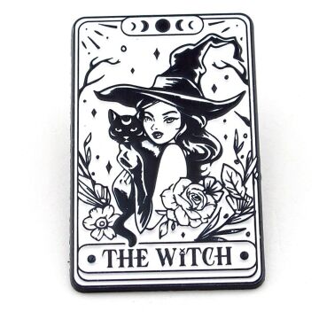 Tarot Kartı The Witch Cadı Siyah Beyaz Yaka Çanta Süsü Metal Rozet RX029