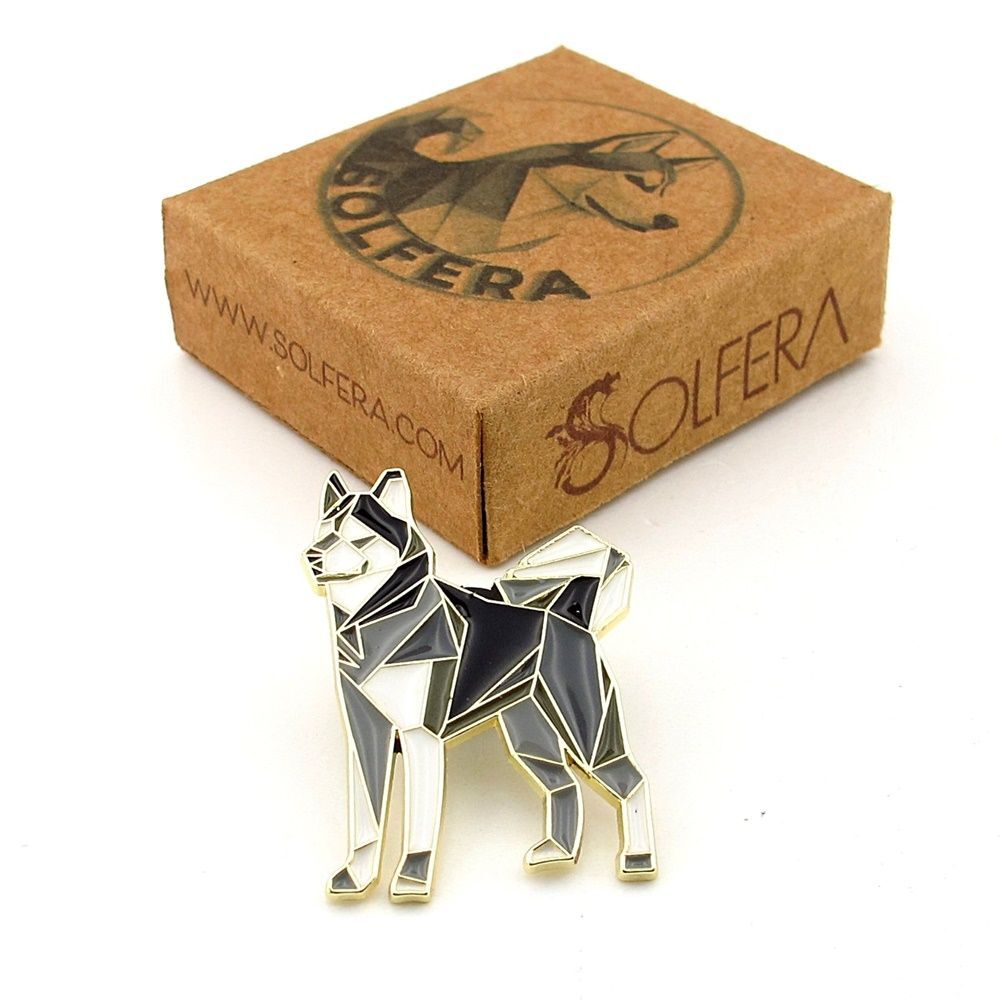 Origami Hayvan Figürü Sibirya Kurdu Köpek Geometrik Metal Rozet RX035
