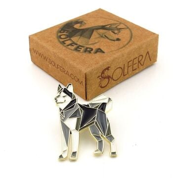Origami Hayvan Figürü Sibirya Kurdu Köpek Geometrik Metal Rozet RX035