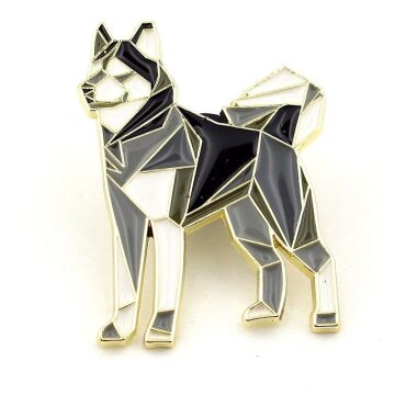 Origami Hayvan Figürü Sibirya Kurdu Köpek Geometrik Metal Rozet RX035