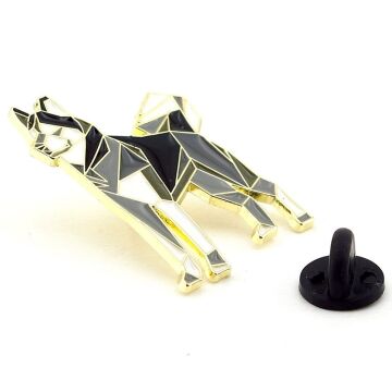 Origami Hayvan Figürü Sibirya Kurdu Köpek Geometrik Metal Rozet RX035
