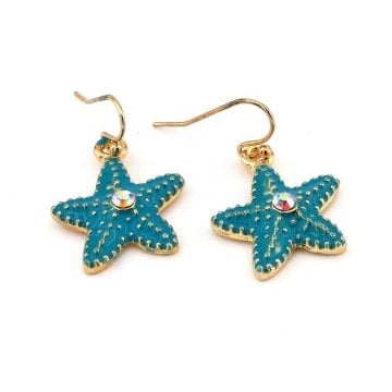 MAVİ RENKLİ DENİZ YILDIZI TAŞLI SALLANTILI KADIN KÜPE EX018