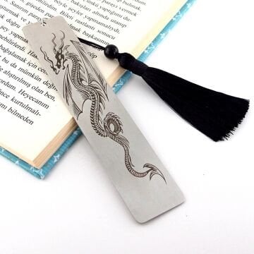 Ejderha Paslanmaz Çelik Bookmark Metal Ayraç Kitap Ayracı Püsküllü AY046